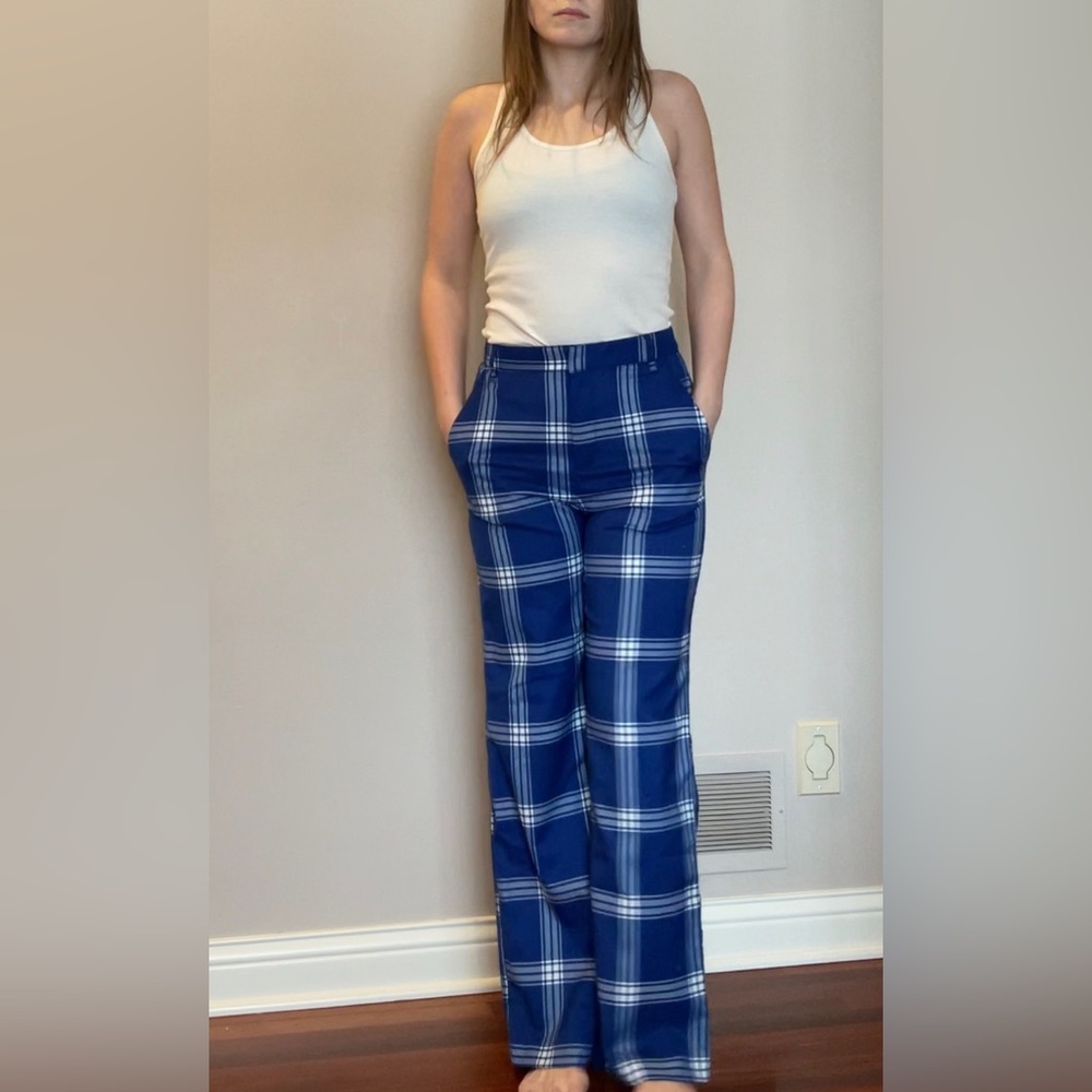 Royal Blue/White Plaid Urban Outfitters Flat Front Zip Slacks/Trousers